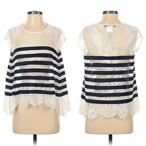 BCBGMAXAZRIA Lace Striped Boxy Sheer Blouse S